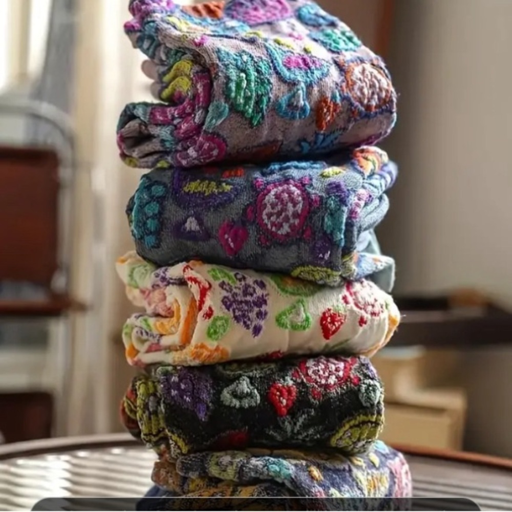 New Bohemian Vintage-Like Textured  Cotton Blend Socks Fruit & Veg Print OS